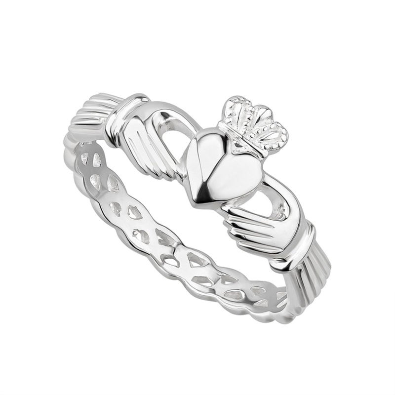 Biddy Murphy Made in ireland Irish Claddagh Ring for Women 925 Sterling Silver with Braided Band, Traditional Friendship Ring, Love, Marriage, Engagement, Size 8.5 - Image 1